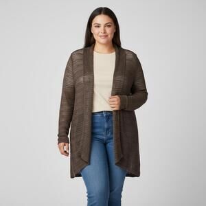 Eileen Fisher Brown Open Front Knit Cardigan 1X